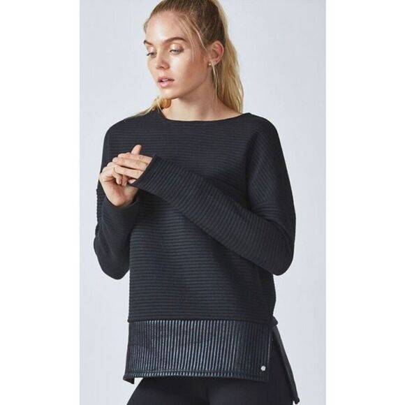 Fabletics bre women’s quilted black, long sleeve sweatshirt, size large - Picture 1 of 7